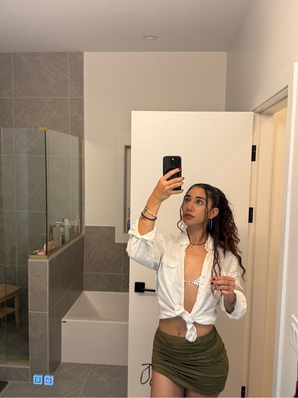 Zara Olive Drawstring Ruched Mini Skirt